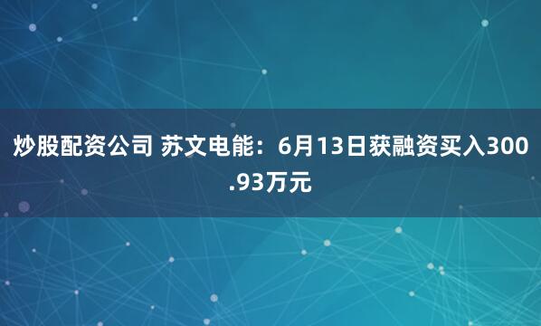 炒股配资公司 苏文电能：6月13日获融资买入300.93万元